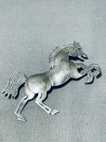 Sensational Native American Navajo Handcarved Colossal Sterling Silver Horse Pin Pendant-Nativo Arts