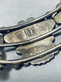 One Of Best Heavy Early Native American Zuni Inlay Sun God Sterling Silver Turquoise Bracelet