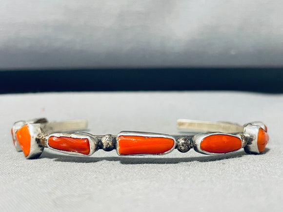 Glorious Vintage Native American Navajo 9 Corals Sterling Silver Bracelet-Nativo Arts