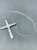 Native American Wonderful Vintage Navajo Blue Gem Turquoise Sterling Silver Cross Necklace-Nativo Arts