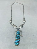 Three Tiers Of Turquoise Vintage Native American Navajo Sterling Silver Leaf Necklace-Nativo Arts
