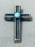 Exquisite Vintage Native American Navajo Signed Rob Chee Turquoise Sterling Silver Cross Pendant-Nativo Arts
