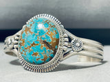 Gigantic Native American Navajo Signed Spiderweb Turquoise Sterling Silver Bracelet-Nativo Arts