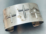 Wide Detailed Vintage Navajo Cross Sterling Silver Bracelet-Nativo Arts