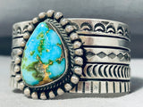 Signed Native American Navajo Carico Lake Turquoise Sterling Silver Bracelet-Nativo Arts