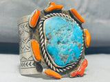 147 Grams Native American Navajo Turquoise Satellite Coral Sterling Silver Bracelet-Nativo Arts