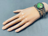 Heavy Vintage Navajo 14k Gold Gaspeite Sterling Silver Coil Bracelet-Nativo Arts