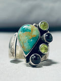 Breathtaking Native American Navajo Signed Damale Turquoise Peridot Garnet Silver Ring-Nativo Arts