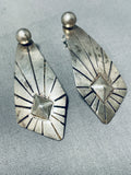 Gorgeous Vintage Native American Navajo Sterling Silver Repousse Earrings-Nativo Arts