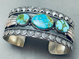 Unique Shells Vintage Native American Navajo Blue Gem Turquoise Sterling Silver Bracelet-Nativo Arts