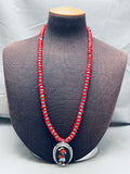Coral Mudhead Dancer Native American Zuni Turquoise Inlay Sterling Silver Necklace-Nativo Arts