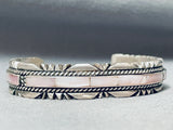 Detailed Vintage Native American Navajo Pink Shell Sterling Silver Bracelet-Nativo Arts