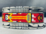 Hand Beaded!! Sterling Silver Vintage Navaj Kachina Bracelet Cuff-Nativo Arts