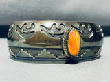 Kirb Nez Vintage Native American Navajo Orange Shell Sterling Silver Bracelet-Nativo Arts