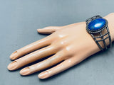 Domed Lapis Vintage Native American Navajo Sterling Silver Bracelet Cuff Old