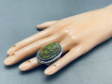 Massive Hand Carved Green Turquoise Sterling Silver Ring-Nativo Arts