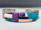 One Of The Most Unique Vintage Native American Navajo Inlay Turquoise Sterling Silver Bracelet-Nativo Arts