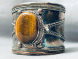 142 Grams Huge Vintage Southwest Tiger's Eye Sterling Silver Bracelet-Nativo Arts