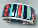 Native American 6 Inch Wrist Vintage Navajo Inlay Turquoise Sterling Silver Bracleet Cuff-Nativo Arts