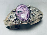 Flowers Of Charoite Vintage Native American Navajo Sterling Silver Bracelet Cuff-Nativo Arts