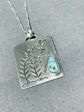 Signed Vintage Native American Navajo Blue Gem Turquoise Sterling Silver Hummingbird Necklace-Nativo Arts