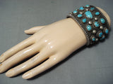 Fascinating Vintage Native American Navajo 19 Turquoise Sterling Silver Colossal Bracelet-Nativo Arts