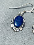 Amazing Vintage Native American Navajo Midnight Lapis Sterling Silver Channeled Earrings