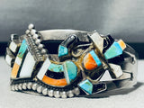 Early Vintage Native American Zuni Turquoise Inlay Sterling Silver Bracelet Cuff-Nativo Arts