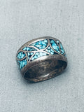 Artistic Vintage Native American Navajo Turquoise Chip Inlay Sterling Silver Ring-Nativo Arts