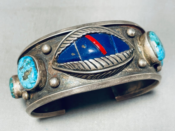 Eye of Lapis!!! Vintage Native American Navajo Turquoise Sterling Silver Bracelet Old-Nativo Arts