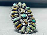Native American Noteworthy Vintage Zuni Turquoise Cluster Sterling Silver Large Ring-Nativo Arts