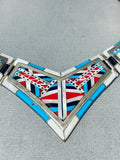 Extremely Intricate Vintage Native American Zuni Turquoise Inlay Sterling Silver Necklace-Nativo Arts