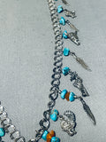 Cutest Vintage Native American Navajo Charm Turquoise Sterling Silver Dangling Necklace-Nativo Arts