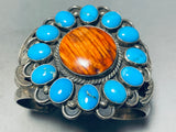 Huge Vintage Native American Navajo Spiny Oyster, Blue Gem Turquoise Sterling Silver Bracelet-Nativo Arts