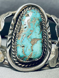 Important Candelaria Turquoise! Vintage Native American Navajo Sterling Silver Bracelet-Nativo Arts
