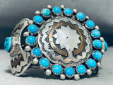 Important Vintage Native American Navajo Basket Sterling Silver Turquoise Bracelet, Heavy-Nativo Arts