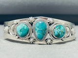 Rare Beauty Signed Native American Navajo 3 Carico Lake Turquoise Sterling Silver Stars Bracelet-Nativo Arts