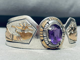 Gold Kokopelli Amethyst Vintage Native American Navajo Sterling Silver Bracelet Cuff-Nativo Arts