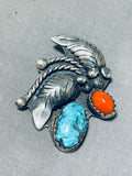 Colorful Vintage Native American Zuni Pilot Mountain Turquoise Coral Sterling Silver Pendant-Nativo Arts