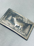 Highly Detailed Elk Vintage Native American Navajo Sterling Silver Buckle-Nativo Arts