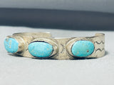 Majestic Vintage Native American Navajo 4 Pilot Mountain Turquoise Sterling Silver Bracelet-Nativo Arts