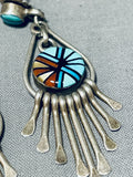 One Of The Finest Vintage Zuni Turquoise Inlay Sterling Silver Earrings-Nativo Arts