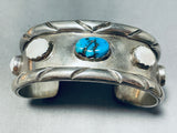 Captivating Vintage Signed Native American Navajo Kingman Turquoise Sterling Silver Bracelet-Nativo Arts