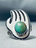 Important Vintage Native American Navajo Tom Jackson Royston Turquoise Sterling Silver Paw Ring