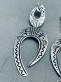 Detailed Vintage Navajo Stamped Sterling Silver Earrings-Nativo Arts