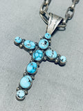 Gerald Yazzie Vintage Native American Navajo Bisbee Turquoise Sterling Silver Cross Necklace-Nativo Arts