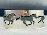 Dramatic Native American Navajo Sterling Silver Horses Bracelet Fred Douglas Signed-Nativo Arts