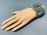 Unbelievable Native American Navajo 3 Blue Diamond Turquoise 4 Silver Gekkos Huge Bracelet-Nativo Arts