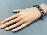 Detailed Hand Carved Vintage Native American Navajo Sterling Silver Gold Bracelet-Nativo Arts