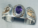 Gold Kokopelli Amethyst Vintage Native American Navajo Sterling Silver Bracelet Cuff-Nativo Arts